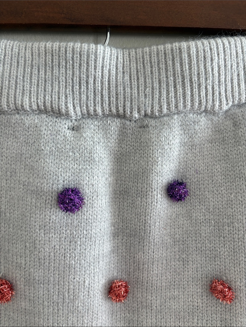 Cozy Knit A-Line Skirt in Light Gray with Multicolor Pom-Dot Accents NWOTS - Picture 9 of 11